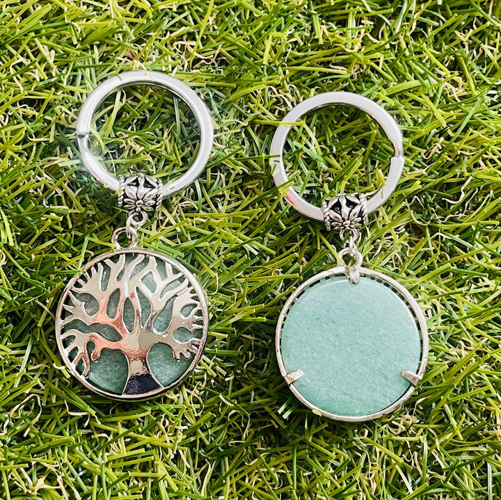 Porte-clés en Aventurine verte et arbre de vie - Les bijoux de Théa