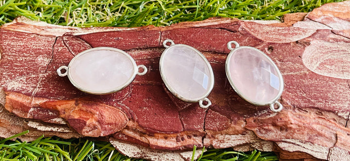 Lot de 2 intercalaires connecteurs argentés en Quartz rose pour bracelet - Les bijoux de Théa