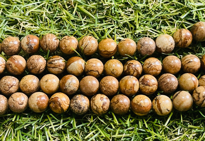 Perles naturelles en Jaspe Paysage en 8 mm - Les bijoux de Théa