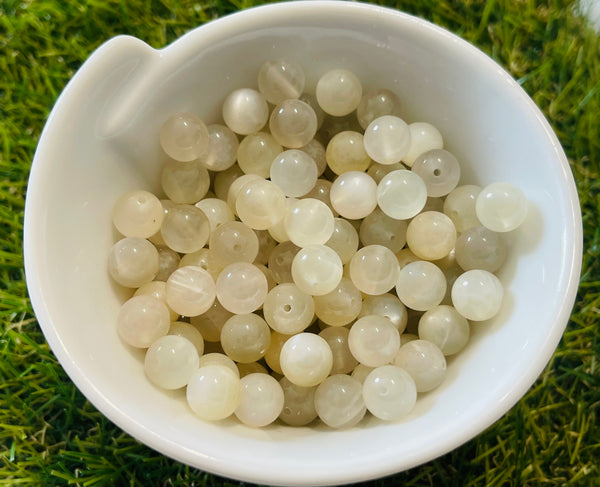 Perles naturelles en Pierre de lune blanche crème en 8 mm (lot de 10 perles) - Les bijoux de Théa