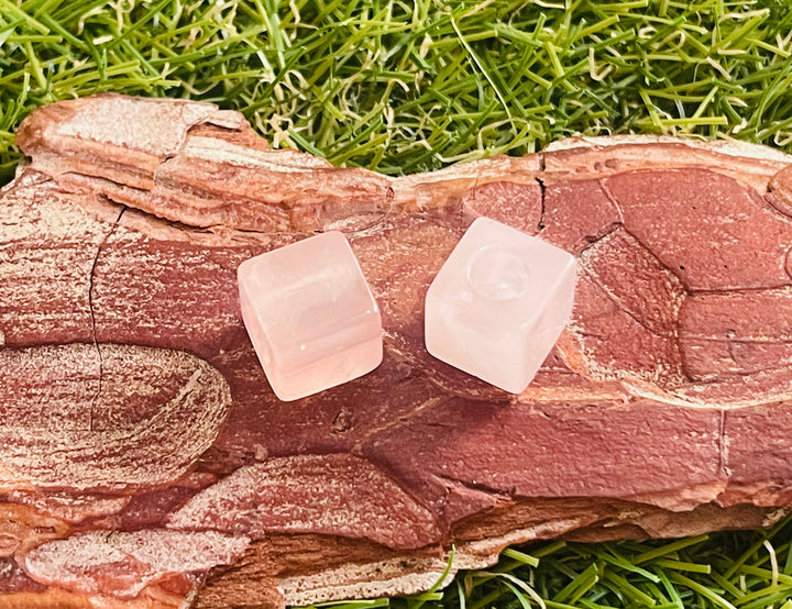 Lot de 5 Perles en Quartz rose cube avec grand trou - Les bijoux de Théa