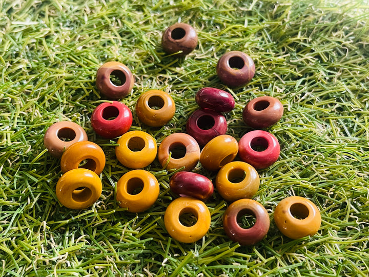 Perles en Jaspe Mokaïte à grand trou - Les bijoux de Théa