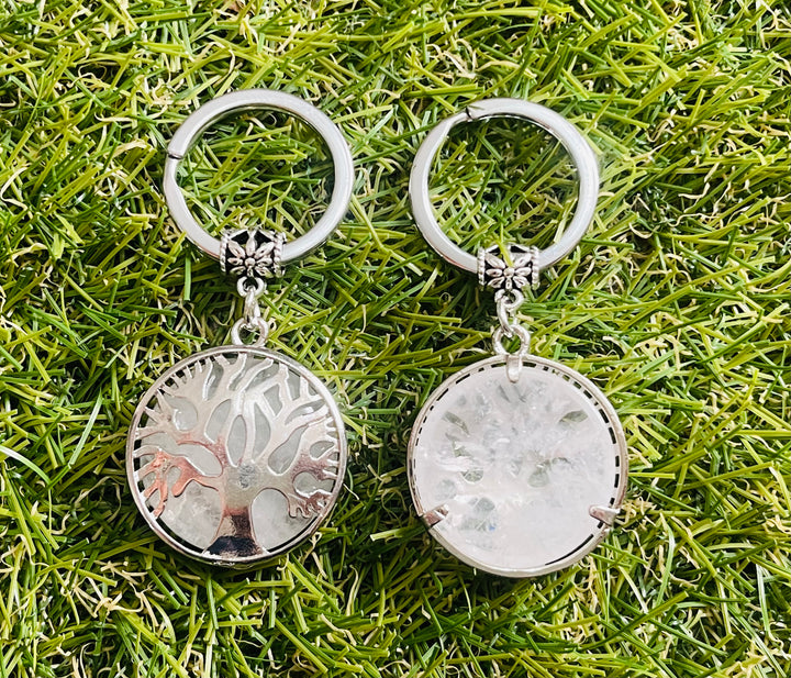 Porte-clés en Cristal de roche et arbre de vie - Les bijoux de Théa