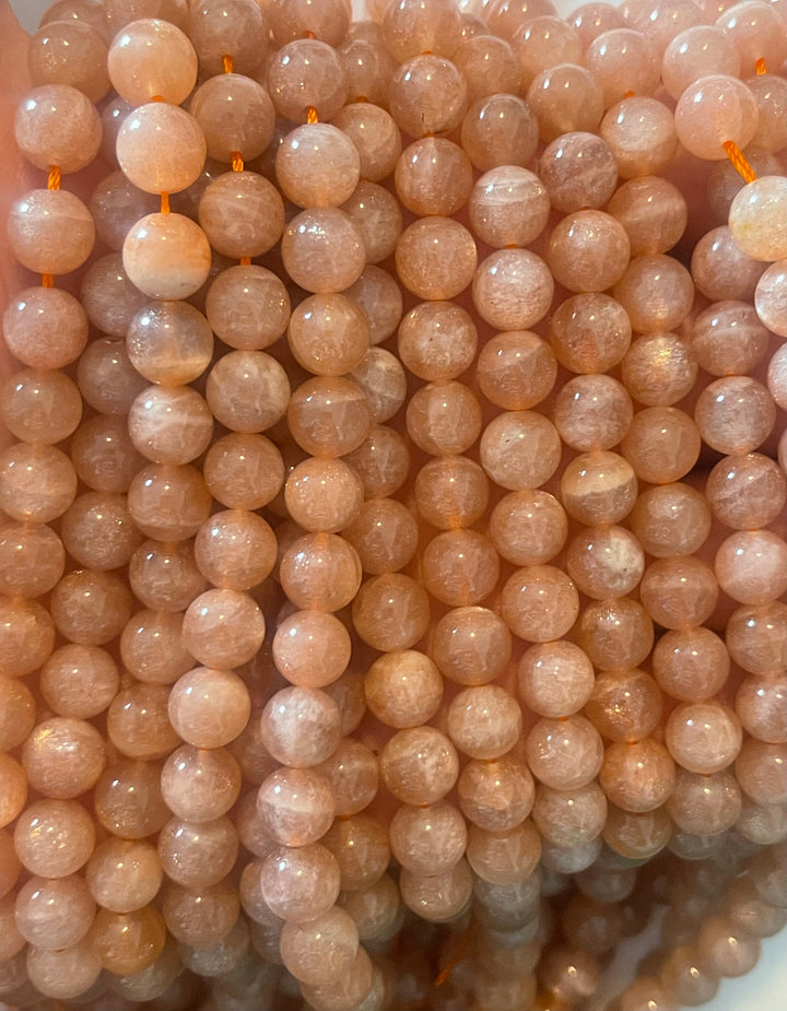 Perles naturelles en Pierre de Soleil en 8 mm - Les bijoux de Théa