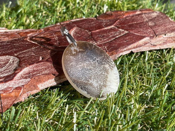 Pendentif en Argent 925 serti d'une Agate dendrite - Les bijoux de Théa