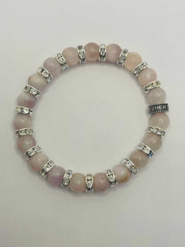 Bracelet en perles naturelles 8 mm en Kunzite et strass