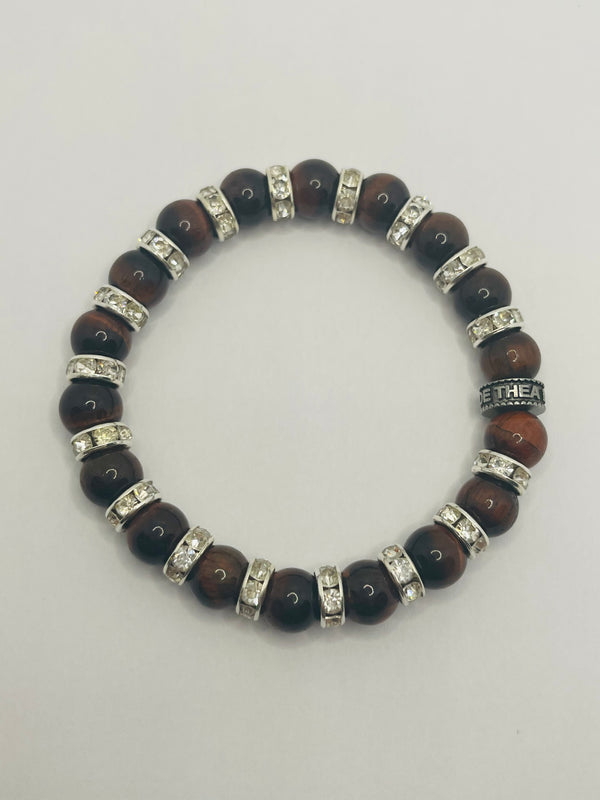 Bracelet en perles naturelles 8 mm en Oeil de Taureau et strass