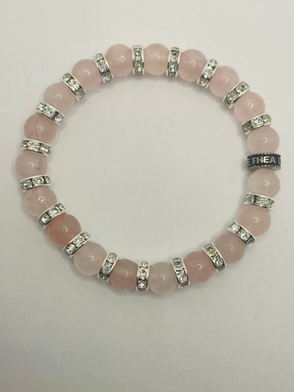 Bracelet en perles naturelles 8 mm en Quartz Rose et strass