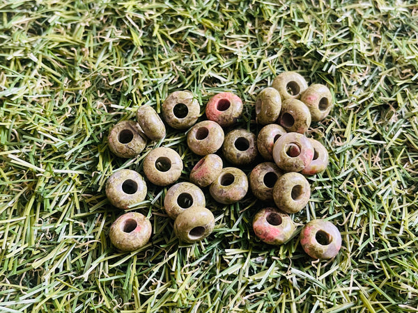 Perles naturelles en Unakite à grand trou