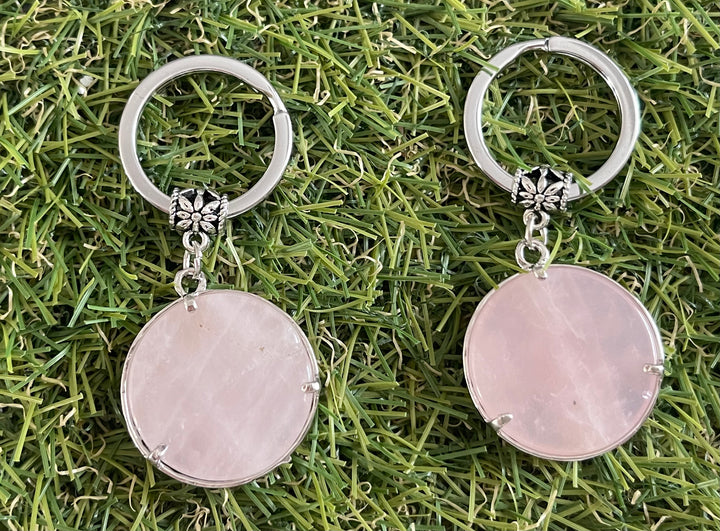 Porte-clés en Quartz rose et arbre de vie - Les bijoux de Théa