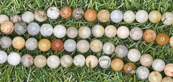 Perles en pierre naturelle en Corail Fossile en 6 mm - Les bijoux de Théa